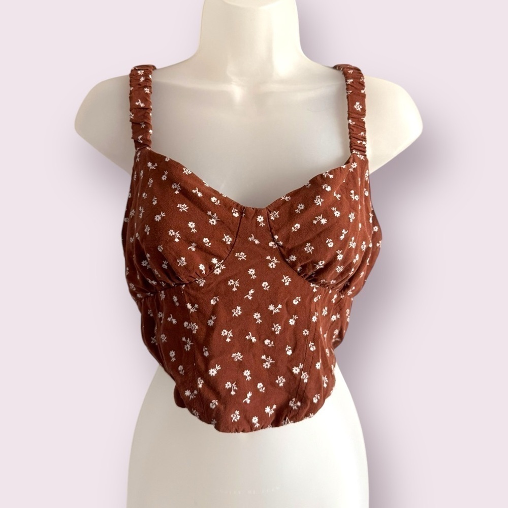 Kendall & Kylie Floral Corset Crop Top Brown Fitted Bustier Size S